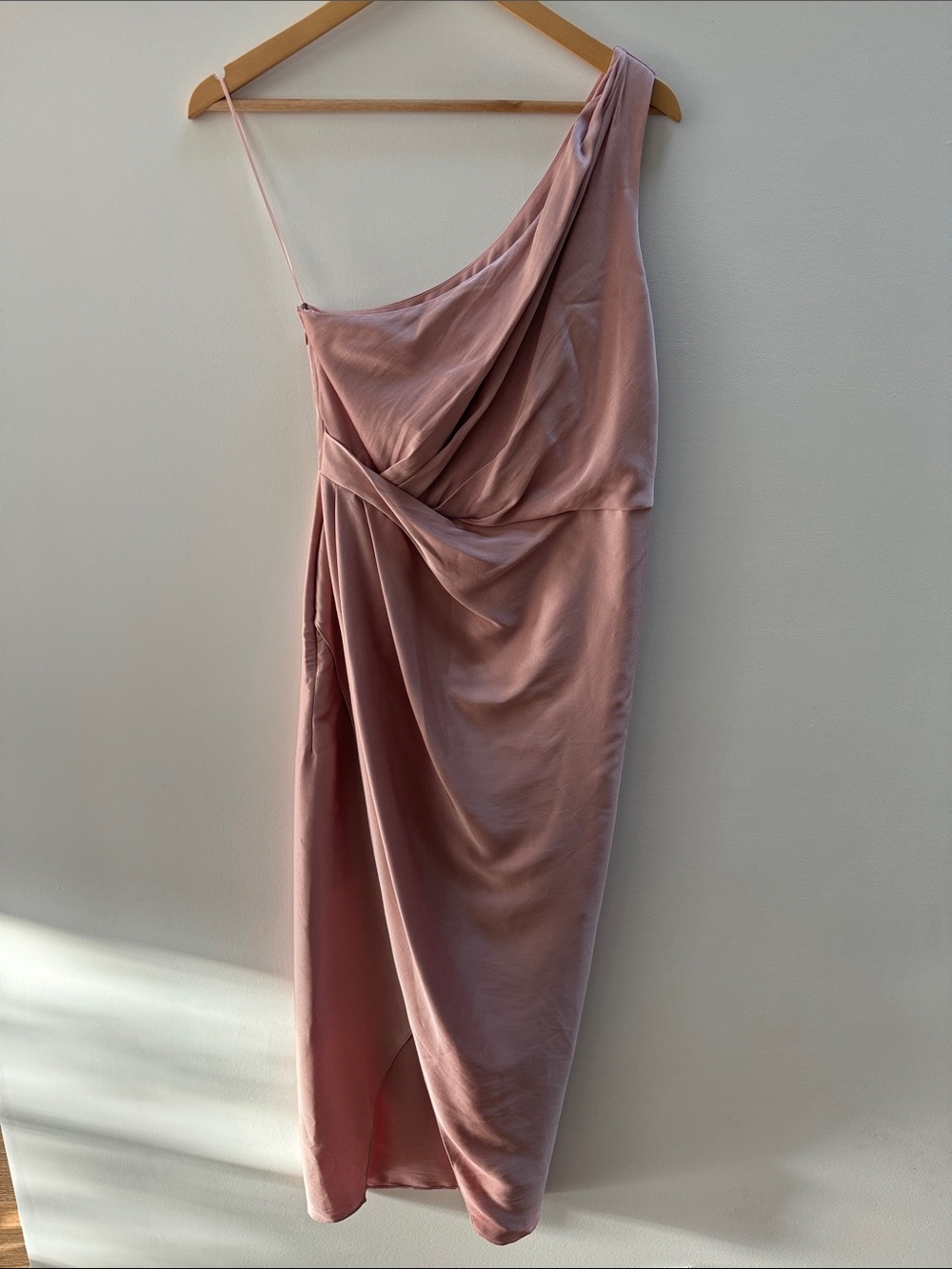 Ever New One-Shoulder Draped Midi Dress in Dusty Pink
